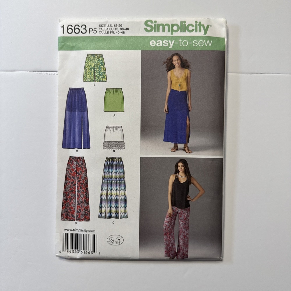 Simplicity Pattern 1663 Palazzo Pants/Shorts/Skirts Sizes 12-20